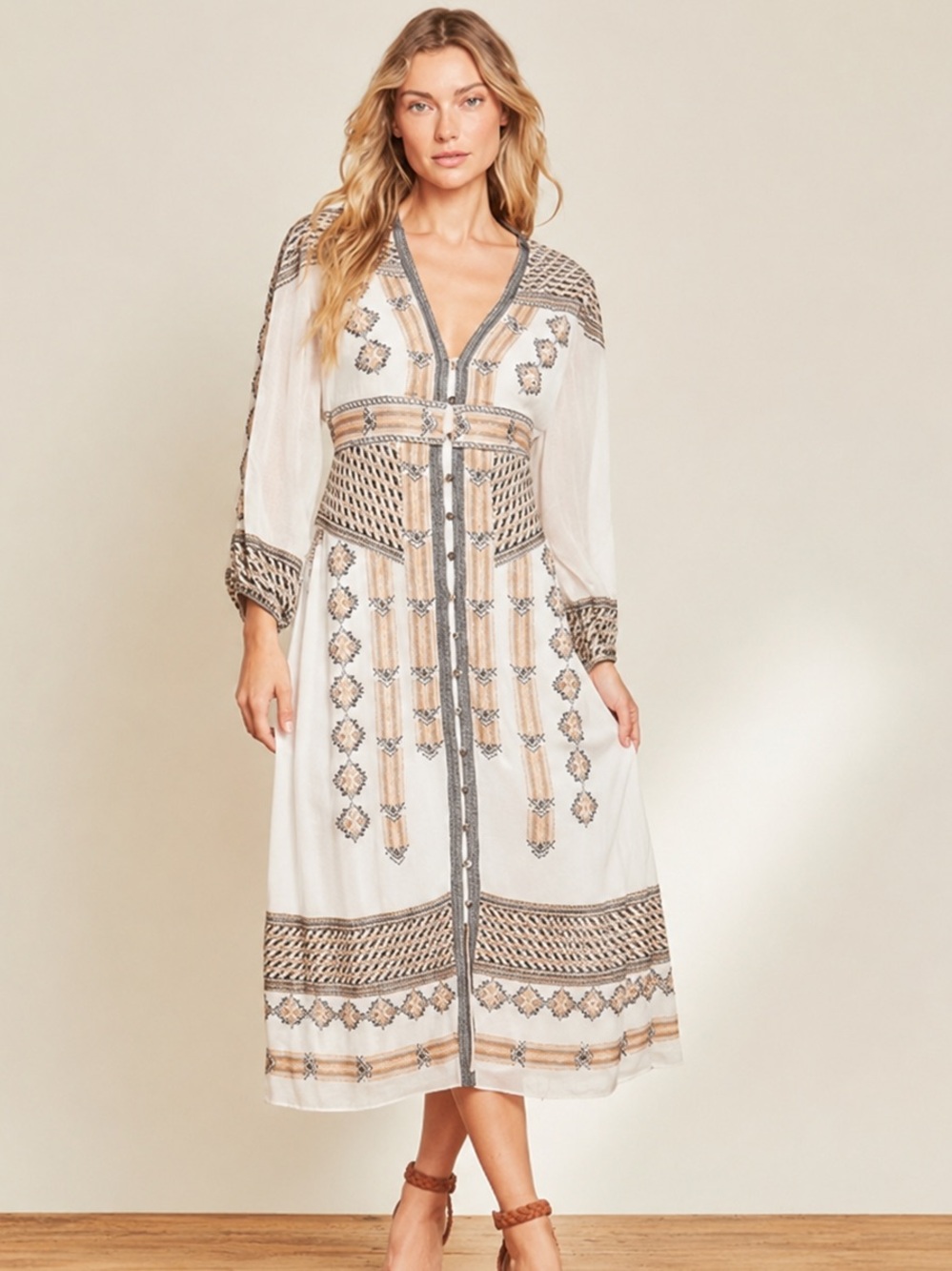 Veronica Beard Julianna Embroidered Button Front Maxi Dress | Size 8